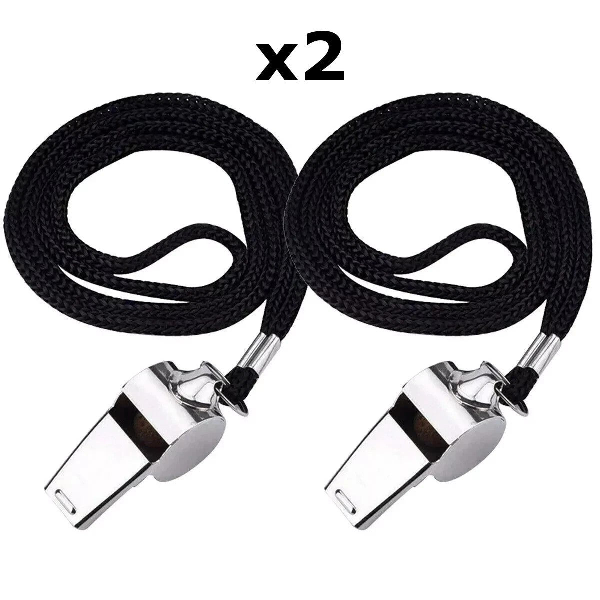 2 x Whistle Referee Football Sports Metal Silver Rope Keyring School Rugby UK