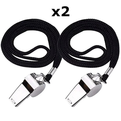 2 x Whistle Referee Football Sports Metal Silver Rope Keyring School Rugby UK