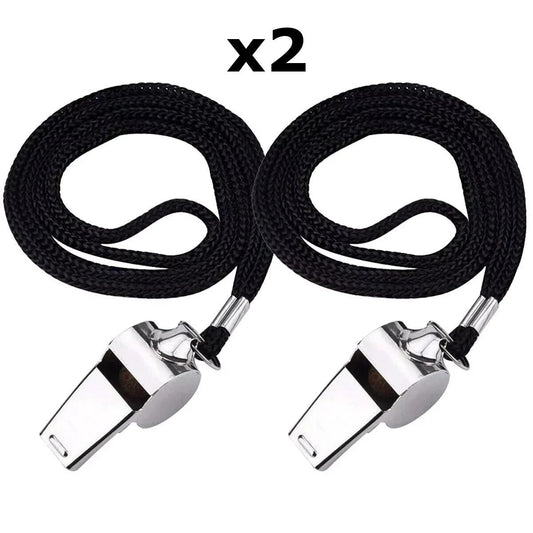2 x Whistle Referee Football Sports Metal Silver Rope Keyring School Rugby UK