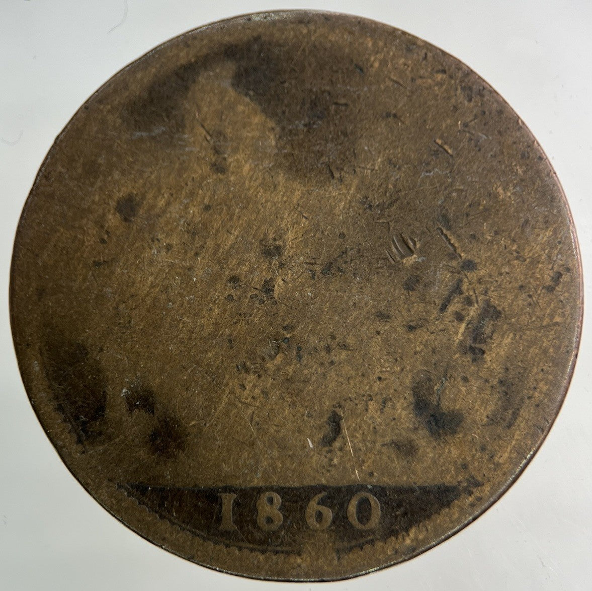 1860 Victoria One Penny Coin | Worn Grade
