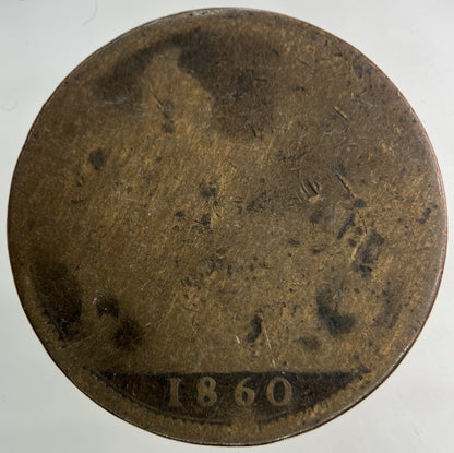 1860 Victoria One Penny Coin | Worn Grade