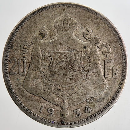 1934 Belgium 20 Francs Silver Coin | Collectable Grade | a6881