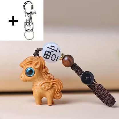 Mini Carved Wooden Blue Eyed Horse Pony Charm Keyring Keychain Gift UK