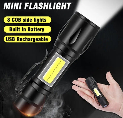 Black Mini Rechargeable Flash - Light Compact With Clip & Charge Cable UK Stock