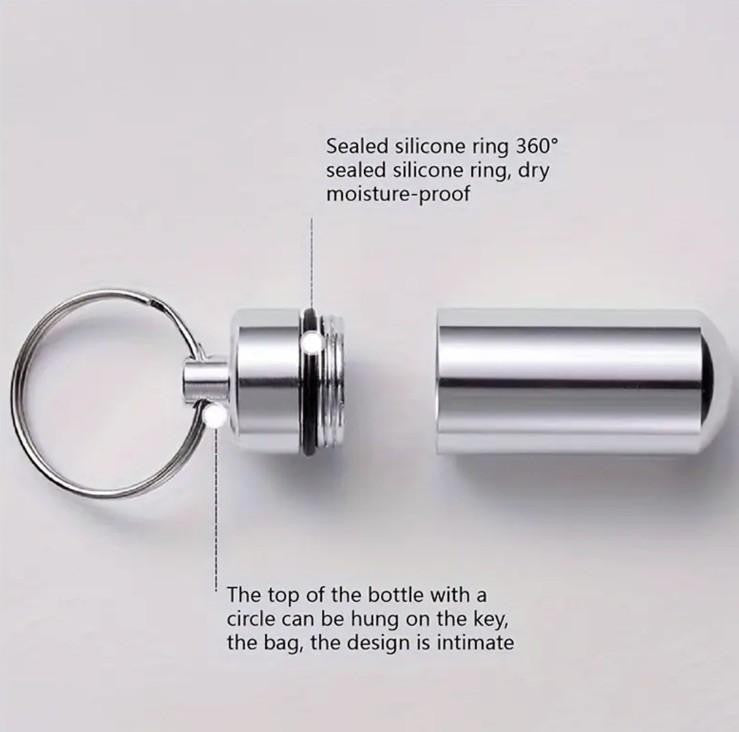 Black Metal Pill Holder Small Case Portable Travel Pill Box Keychain Keyring UK