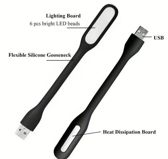 2 x Black Mini LED Night Reading Portable Travel Flexible Lights UK Stock