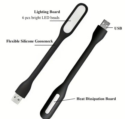2 x Black Mini LED Night Reading Portable Travel Flexible Lights UK Stock