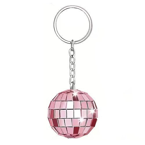 Mini Pink Disco - Ball Reflecting Keyring Keychain Gift UK