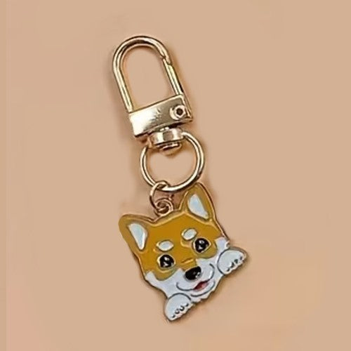 Mini Metal Brown & White Shiba Inu Dog Charm Keyring Keychain Gift UK