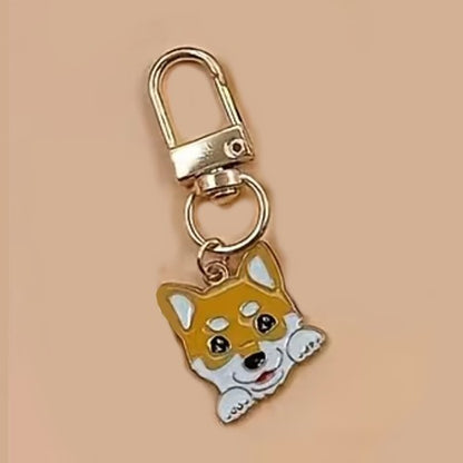 Mini Metal Brown & White Shiba Inu Dog Charm Keyring Keychain Gift UK