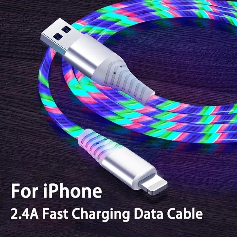 iPhone Lightening Multi - Coloured Flowing LED USB Cable Charging Charger