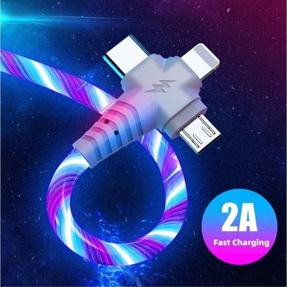 3 in 1 Multi - Coloured LED USB Charging Cable Charger iPhone Lightening Type C