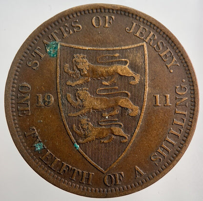 1911 Jersey 1/12th One - Twelfth - Of - A - Shilling Coin | Collectable Grade | a8038