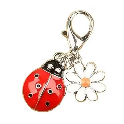 Cute Metal Ladybird & Daisy Flower Charm Keyring Premium Keychain Gift UK