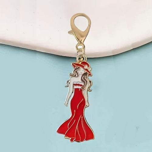 Mini Metal Elegant Lady in Red Dress Keyring Premium Keychain Gift UK
