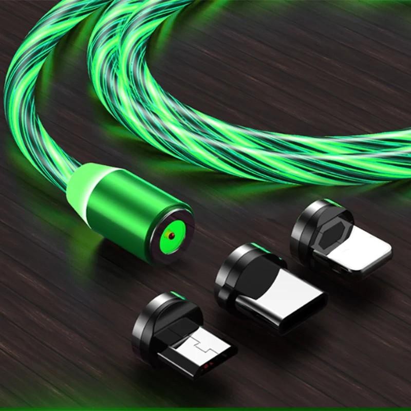 3 in 1 Green LED USB Cable Magnetic Cable Multi Charger iPhone Lightening Type C