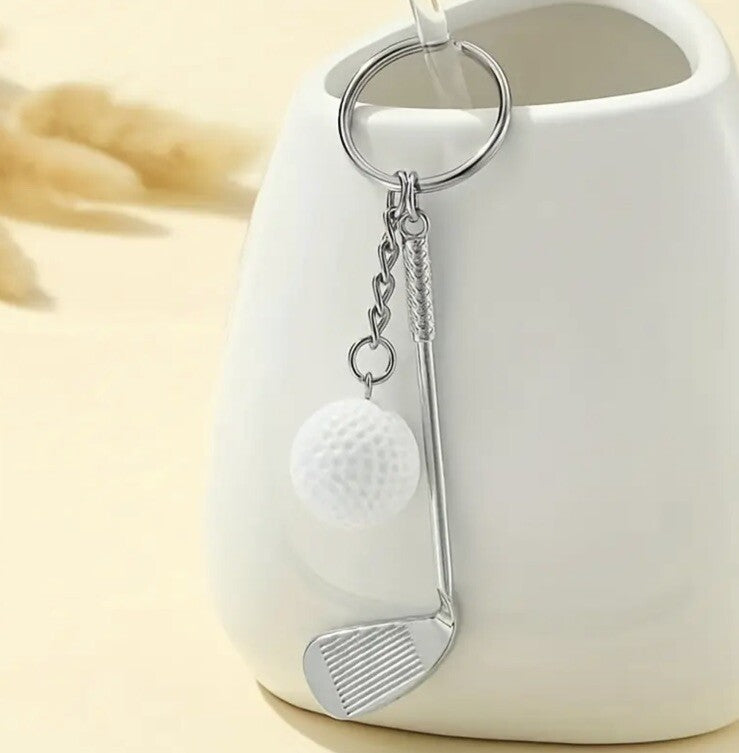 Mini Metal Golf Club & Ball Shaped Keyring Premium Keychain Gift UK