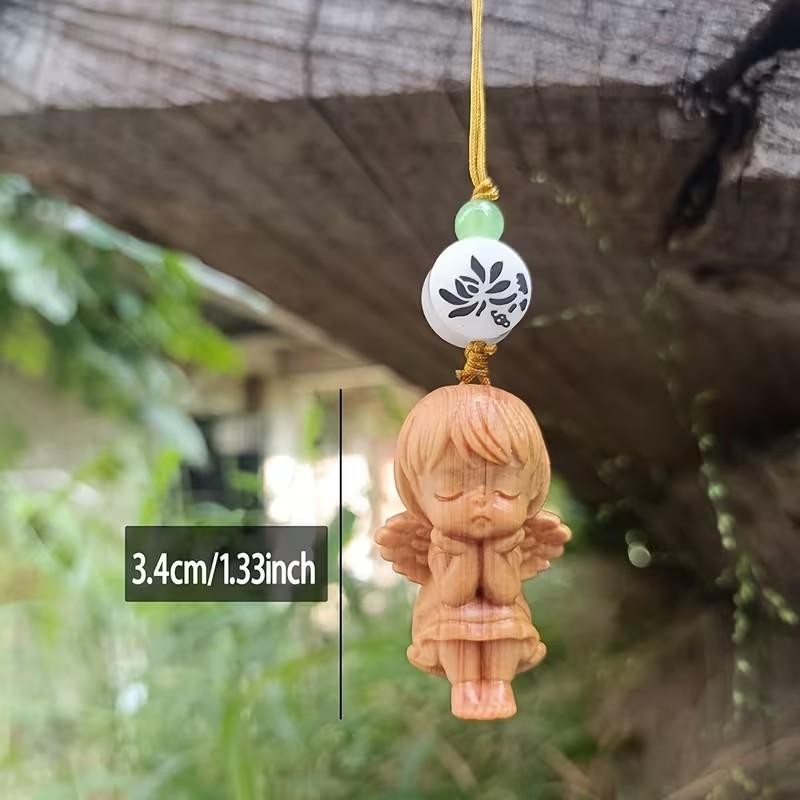 Mini Carved Wooden Cute Sitting Fairy Charm Keyring Keychain Phone Strap Gift UK