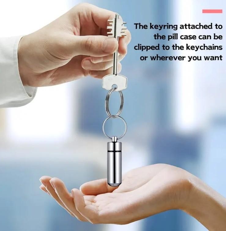 Black Metal Pill Holder Small Case Portable Travel Pill Box Keychain Keyring UK