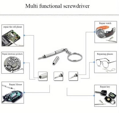 Mini Metal Multi Functional Precision Screwdriver Keyring Keychain Gift UK