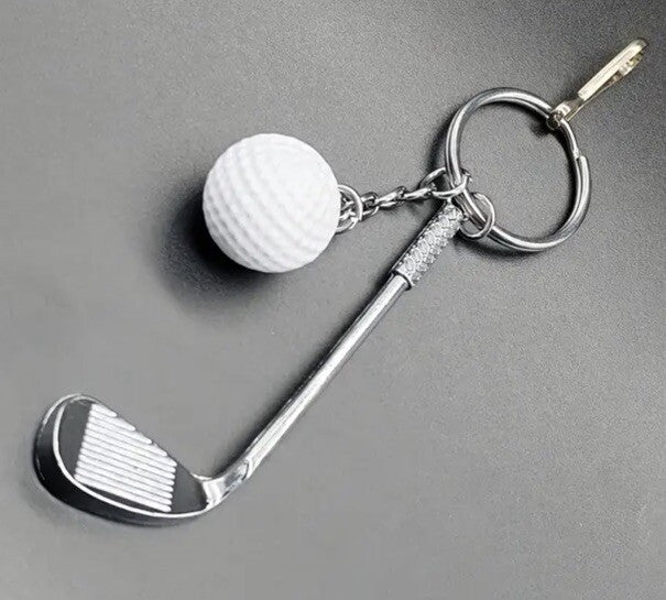 Mini Metal Golf Club & Ball Shaped Keyring Premium Keychain Gift UK