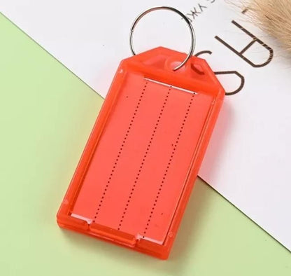 8 x Clear Red Plastic Key - Ring ID Tags Name Label Key Fob Tag - UK Stock