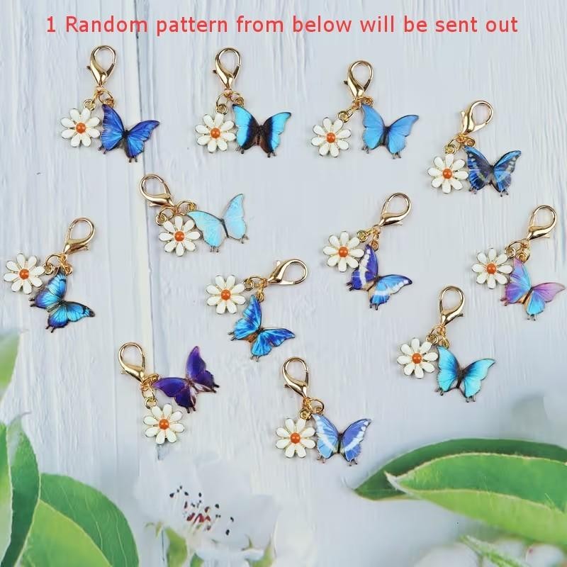 Mini Metal Purple/ Blue Butterfly & Daisy Keyring Premium Keychain Gift UK
