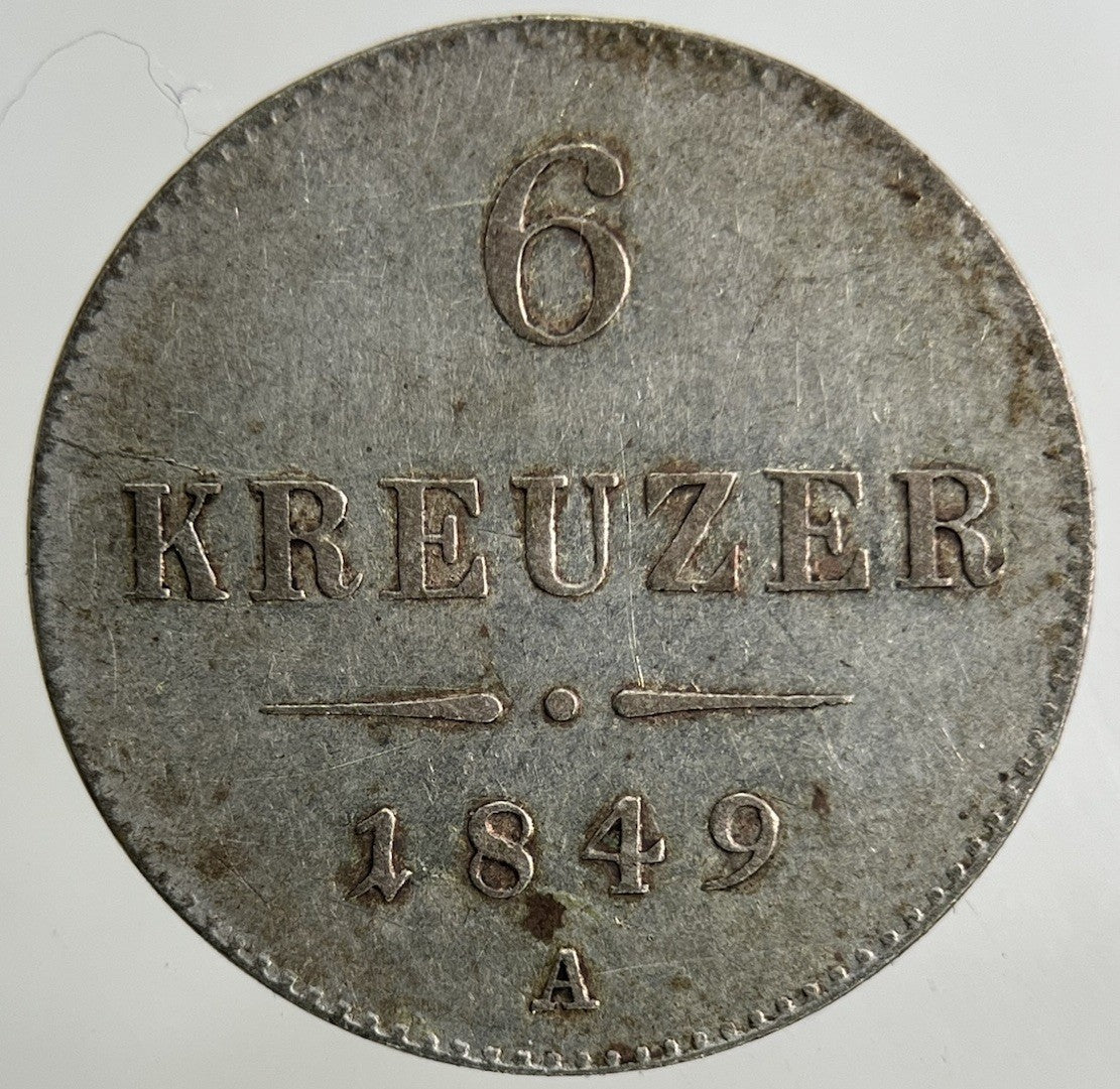 1849 Austria 6 Kreuzer Silver Coin | Very High Grade