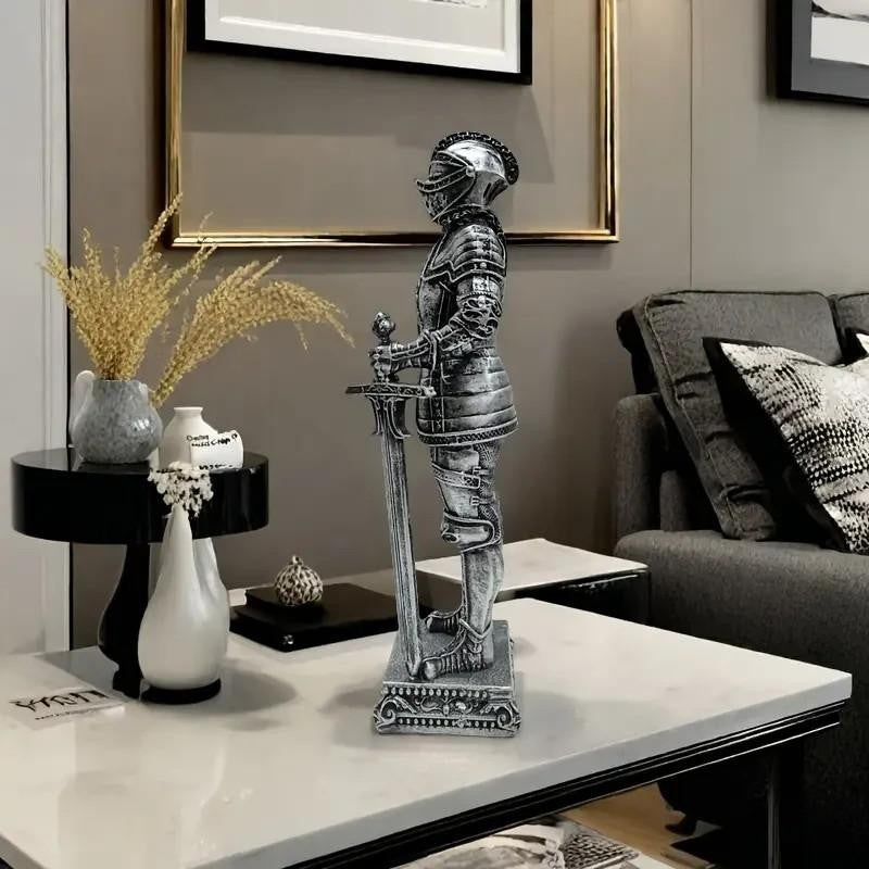 Medieval Armoured Knight With Sword Resin Home Figurine Sculpture Gift UK