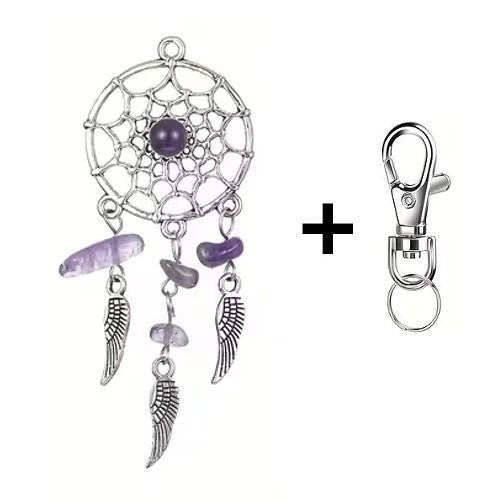 Mini Metal Purple Stones Dream Catcher Charm Keyring Keychain Gift UK