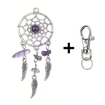 Mini Metal Purple Stones Dream Catcher Charm Keyring Keychain Gift UK