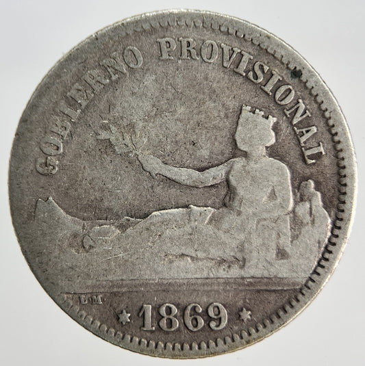 1869 Spain 1 Una Pesetas Silver Coin | Collectable Grade | a1884