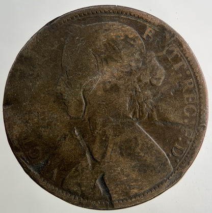 1862 Victoria One Penny Coin | Worn Grade