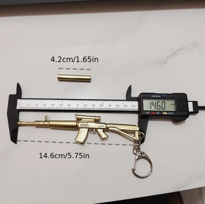 Assault Rifle Gold Gun Shaped Gel Ink Pen Keyring Premium Keychain Gift UK