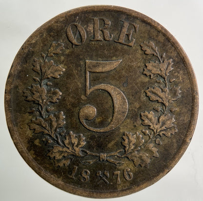 1876 Norway 5 Ore Coin | Fine Collectable Grade