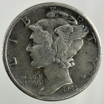 1943 US USA Mercury Dime Silver Coin | Fine Collectable Grade