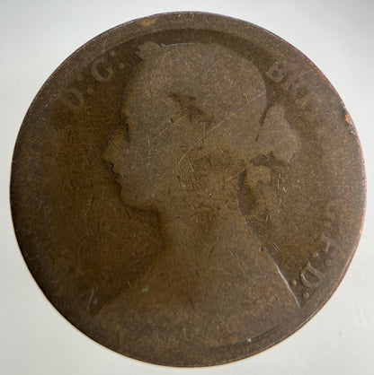 1876 - H Victoria One Penny Coin | Fair Grade
