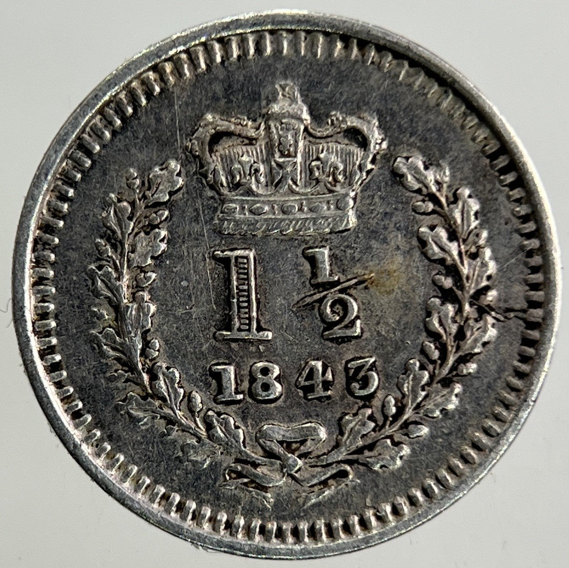 1843 Victoria Three - Half - Pence 1 1/2 Silver Coin | Very High Grade