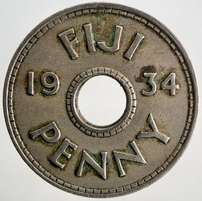 1934 Fiji One Penny Coin | Fine Collectable Grade | a9501