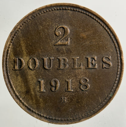 1918 Guernsey 2 Doubles Coin | Fine Collectable Grade