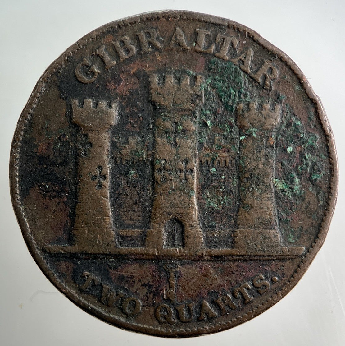 1842 Gibraltar 2 Two Quarts Coin | Fine Collectable Grade