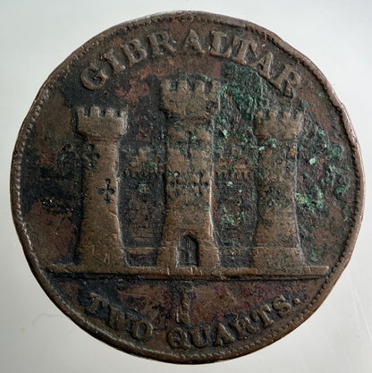 1842 Gibraltar 2 Two Quarts Coin | Fine Collectable Grade