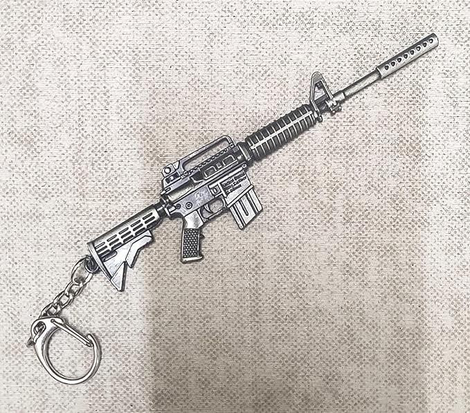 Mini Metal 12cm Assault Rifle With Silencer Gun Keyring Premium Keychain Gift UK