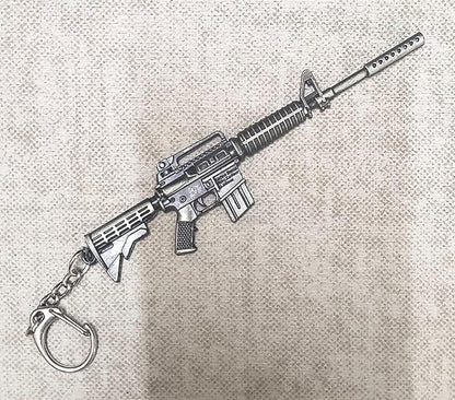 Mini Metal 12cm Assault Rifle With Silencer Gun Keyring Premium Keychain Gift UK