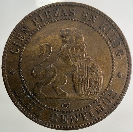 1870 Spain 10 Centimos Coin | Fine Collectable Grade