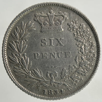 1834 William IV Sixpence Silver Coin | Very High Grade