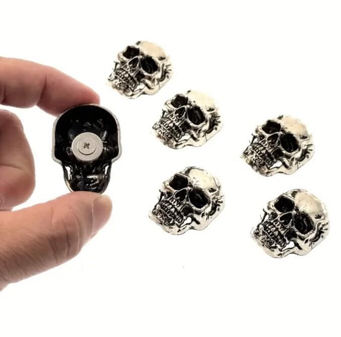6 x Metal Gothic Skull Set Fridge Magnets Stainless Steel Premium Gift UK