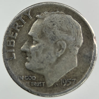 1957 - D US USA Roosevelt Dime Silver Coin | Collectable Grade