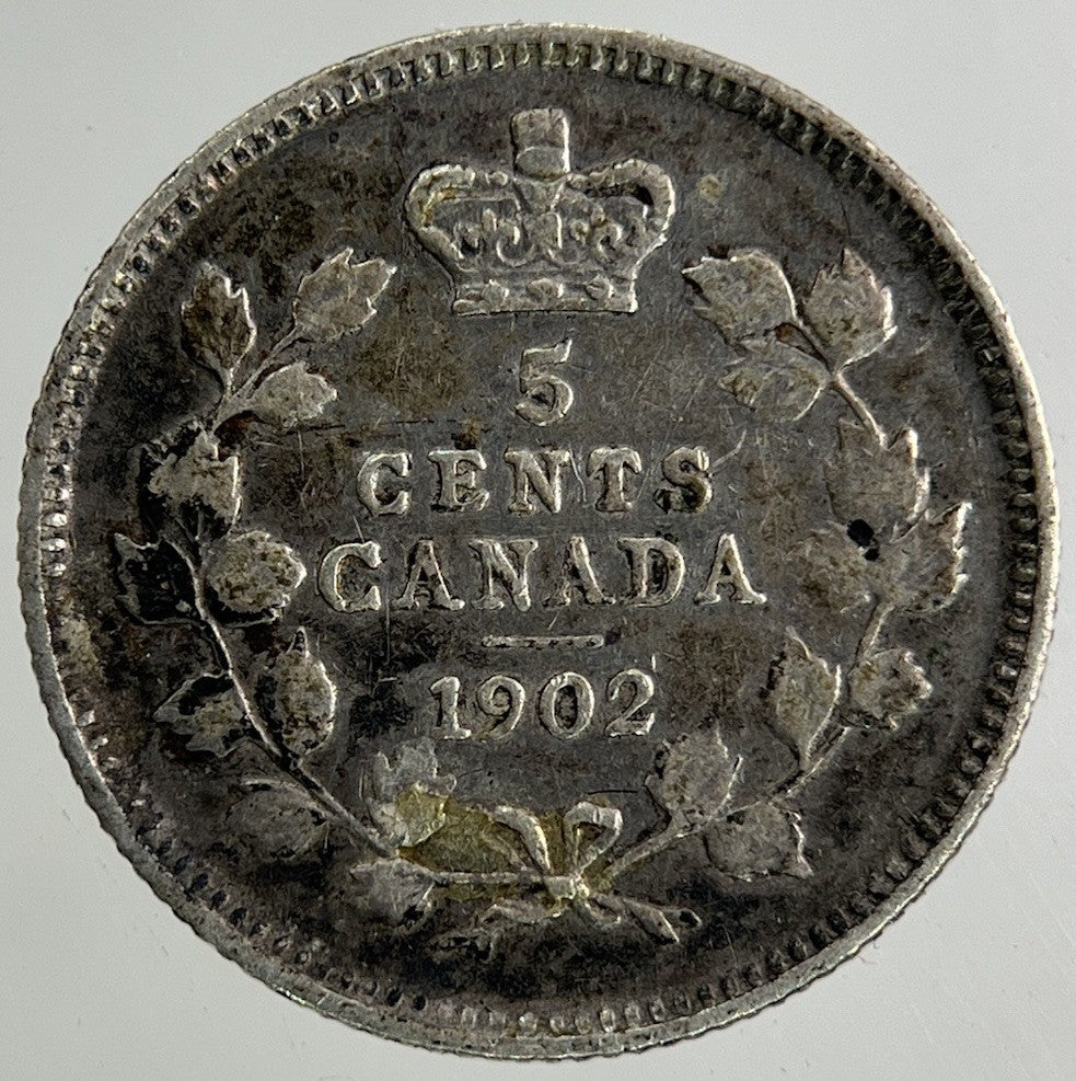 1902 Canada 5 Cents Silver Coin | Fine Collectable Grade
