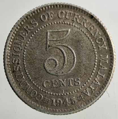 1945 Malaya Settlement Straits 5 Cents Coin | Fine Collectable Grade